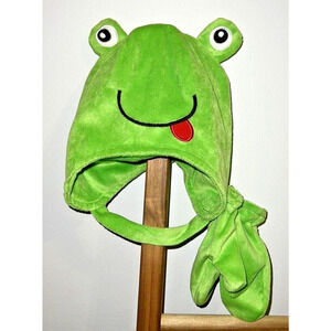 Polar Wear Baby Hat Mittens Set Green Frog - Soft Velour Fleece Lining Sz 12-24m